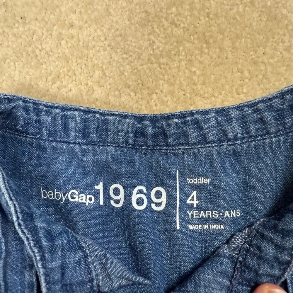 Baby Gap Girls Chambray Denim Pintuck Blouse – Long Sleeve Peplum Top Size 4T